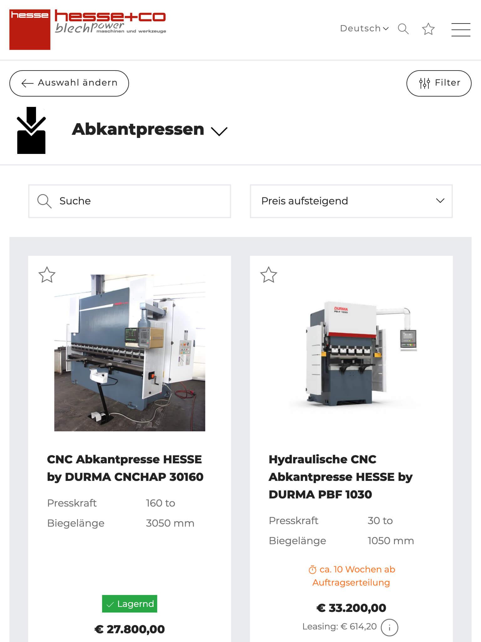 Hesse Shop Produktliste auf dem iPad
