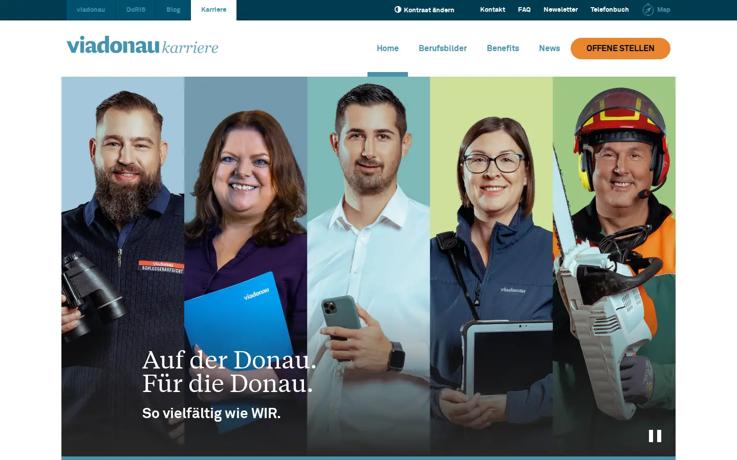 Startseite des viadonau-Karriereportals