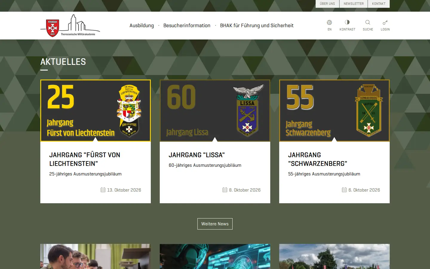 Startseite von milak.at, der Theresianischen Militärakademie