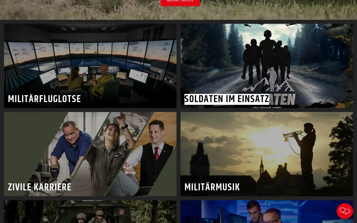 Laufbahnen auf karriere.bundesheer.at als Bildkacheln