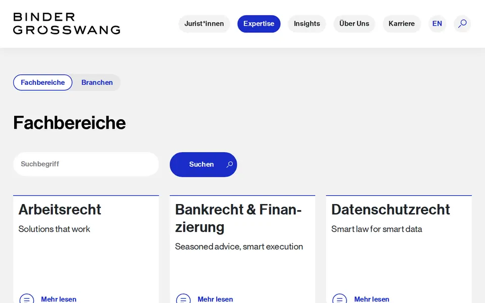 Übersicht der Fachbereiche auf bindergroesswang.at