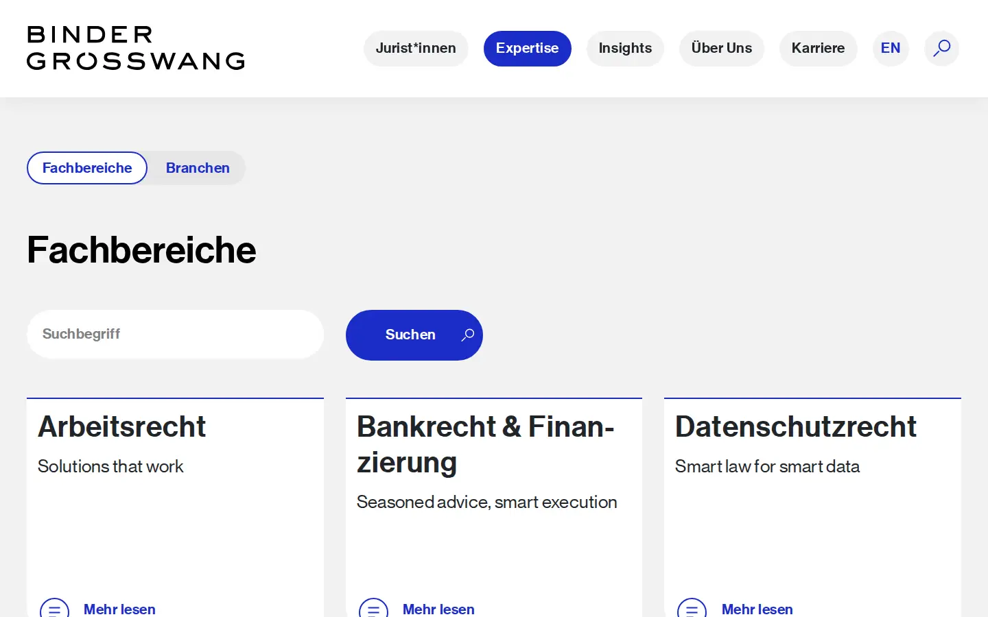 Übersicht der Fachbereiche auf bindergroesswang.at