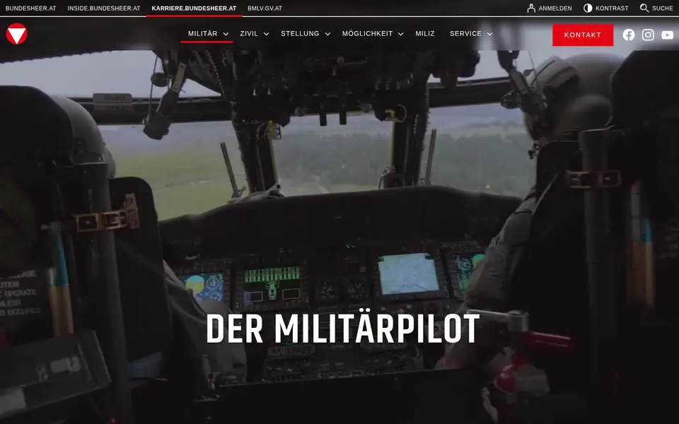 Laufbahnseite Militärpilot auf karriere.bundesheer.at