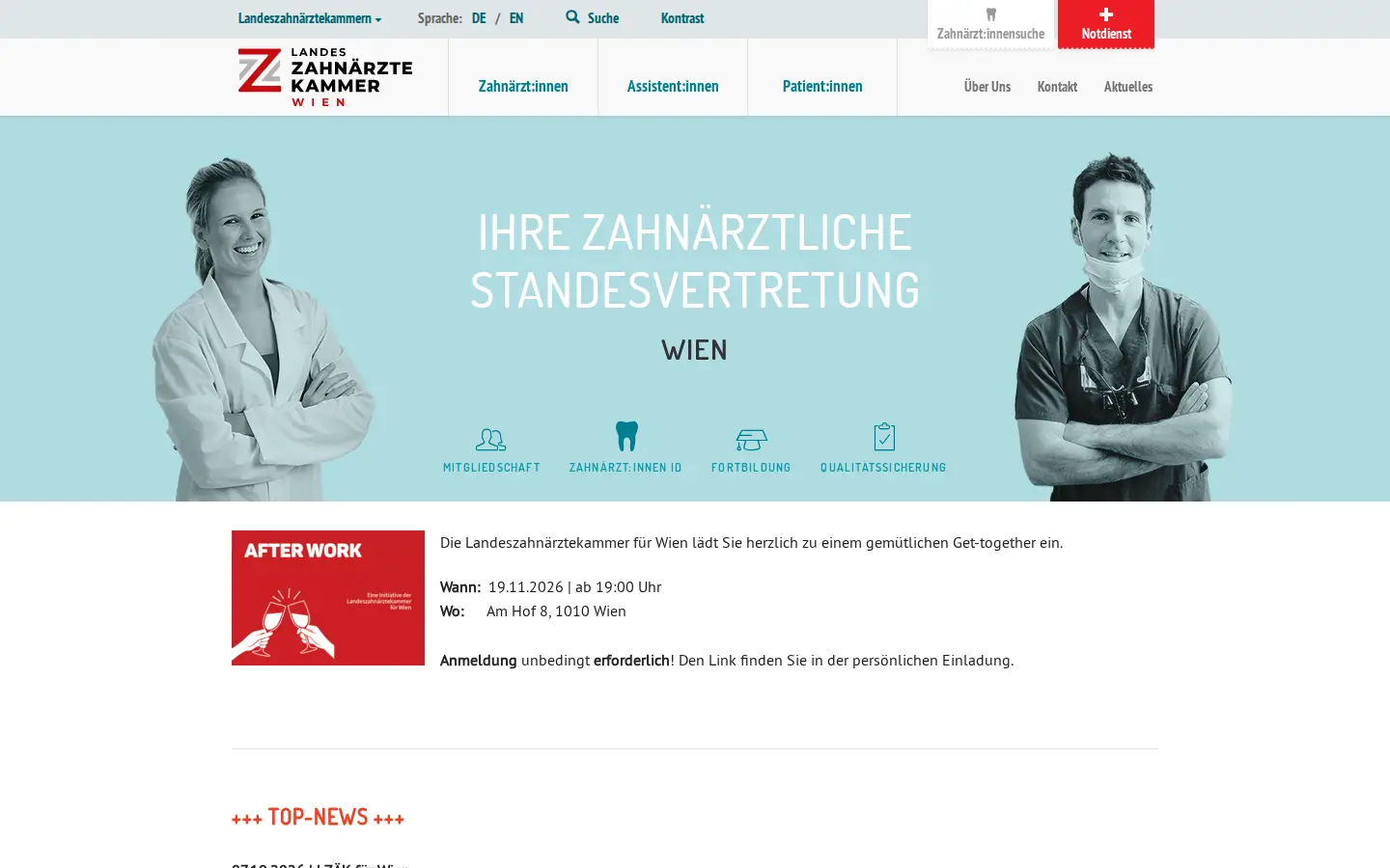 Startseite der Landeszahnärztekammer Wien