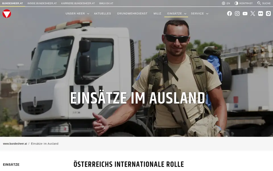 Seite Einsätze im Ausland auf bundesheer.at