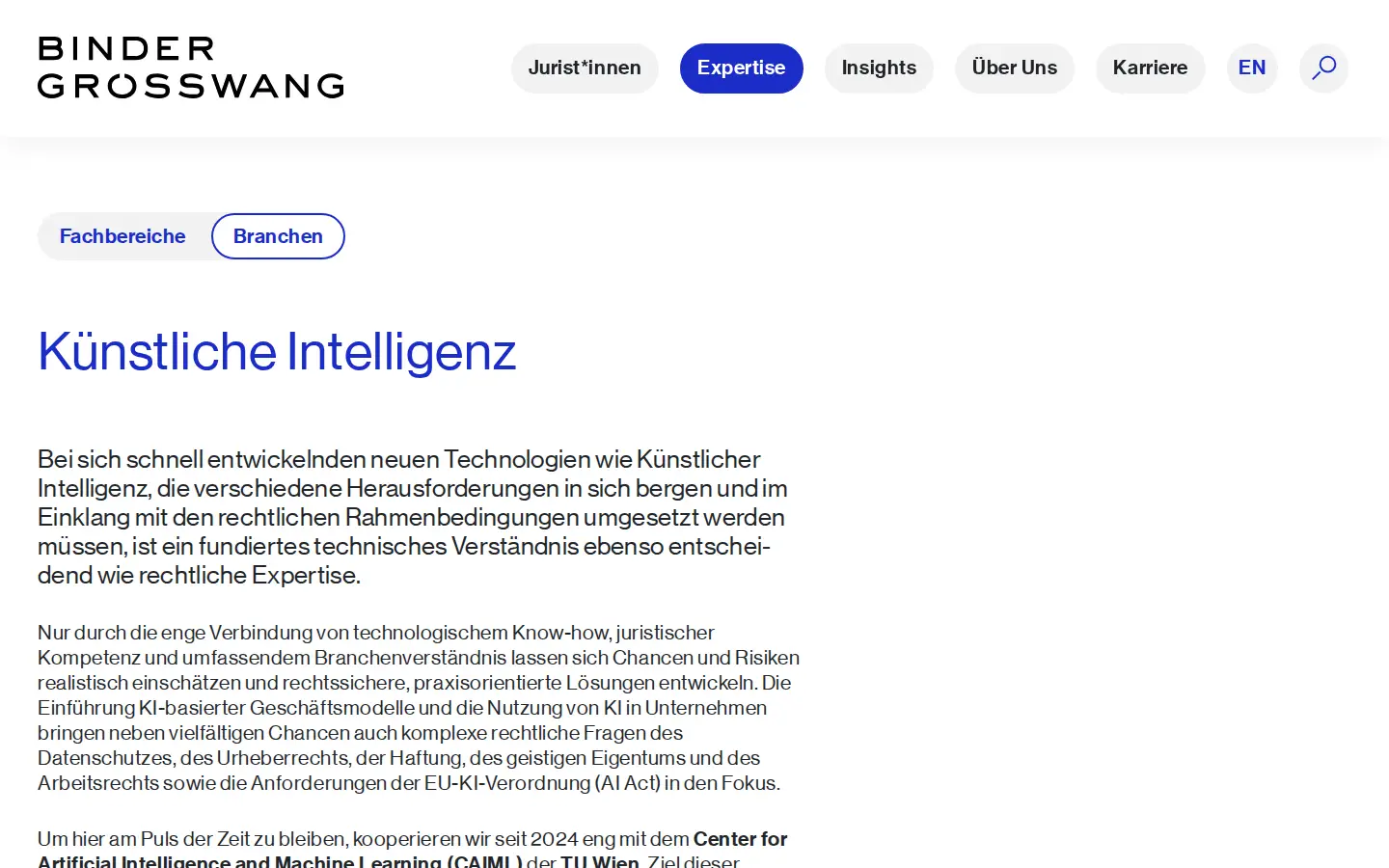 Branchenseite Künstliche Intelligenz auf bindergroesswang.at