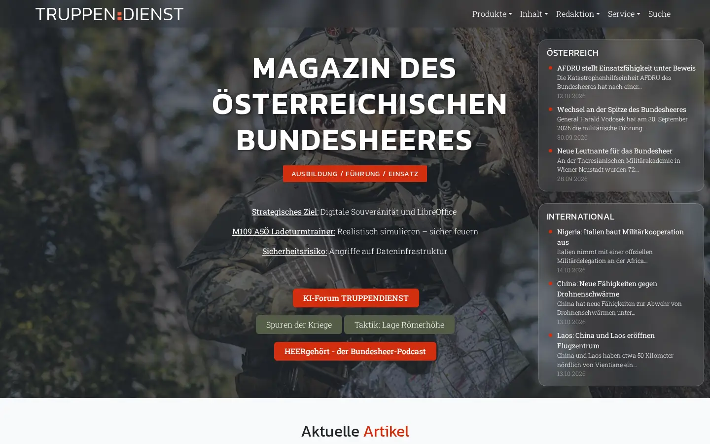 Startseite von truppendienst.com, dem Magazin des Bundesheeres