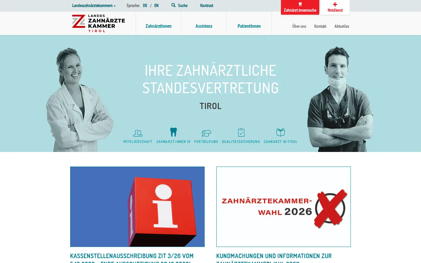 Startseite der Landeszahnärztekammer Tirol