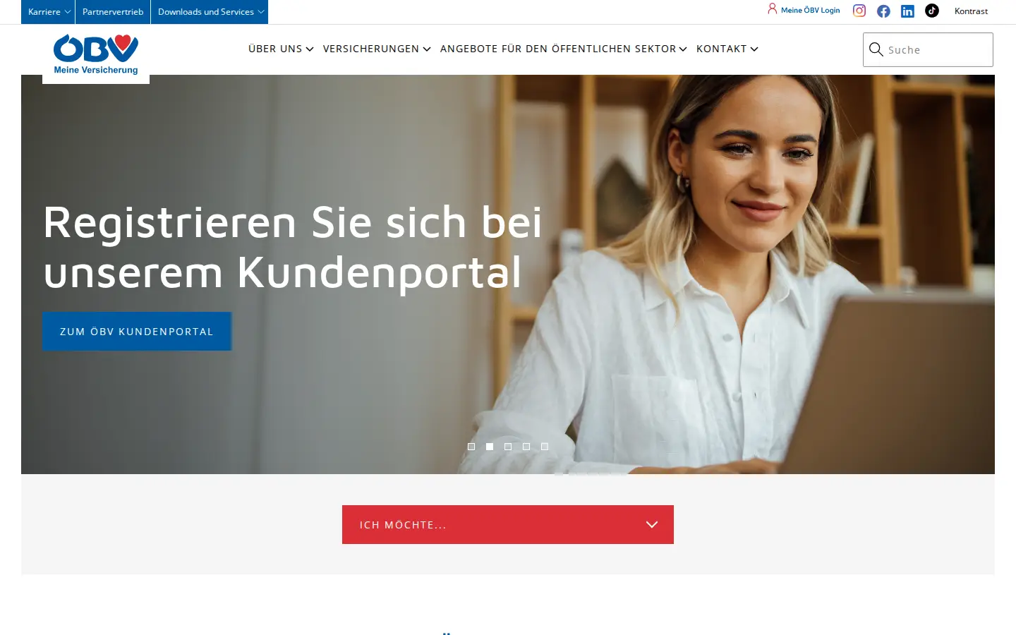 Startseite von oebv.com mit dem Einstieg ins Kundenportal