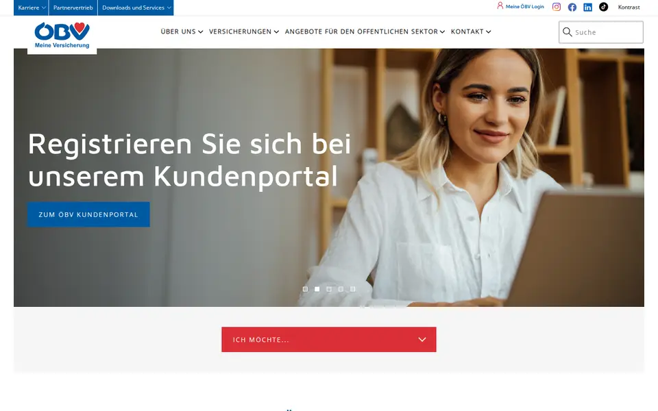 Startseite von oebv.com mit dem Einstieg ins Kundenportal