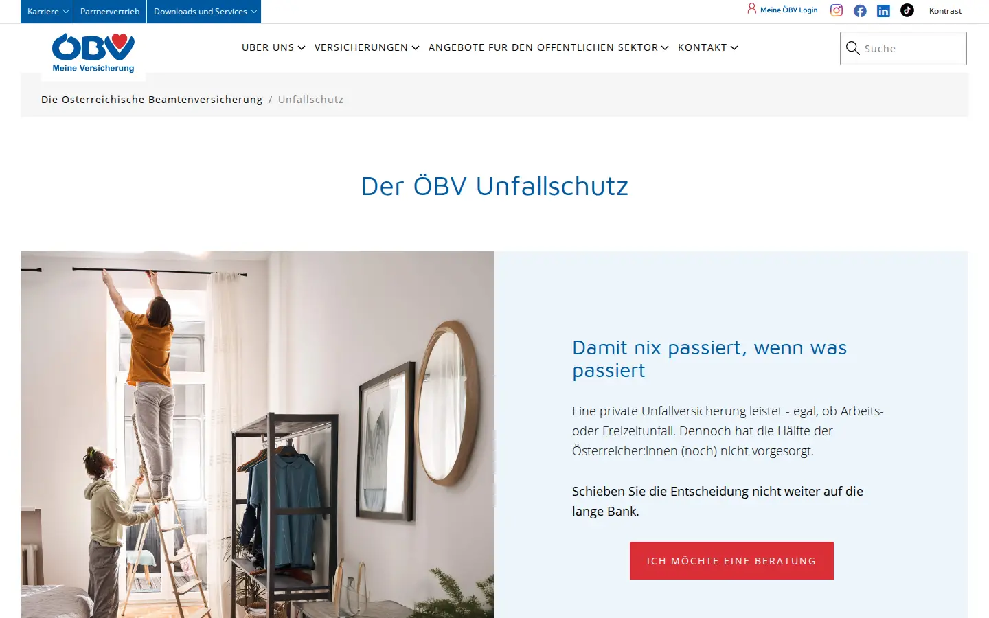 Seite zum Unfallschutz auf oebv.com
