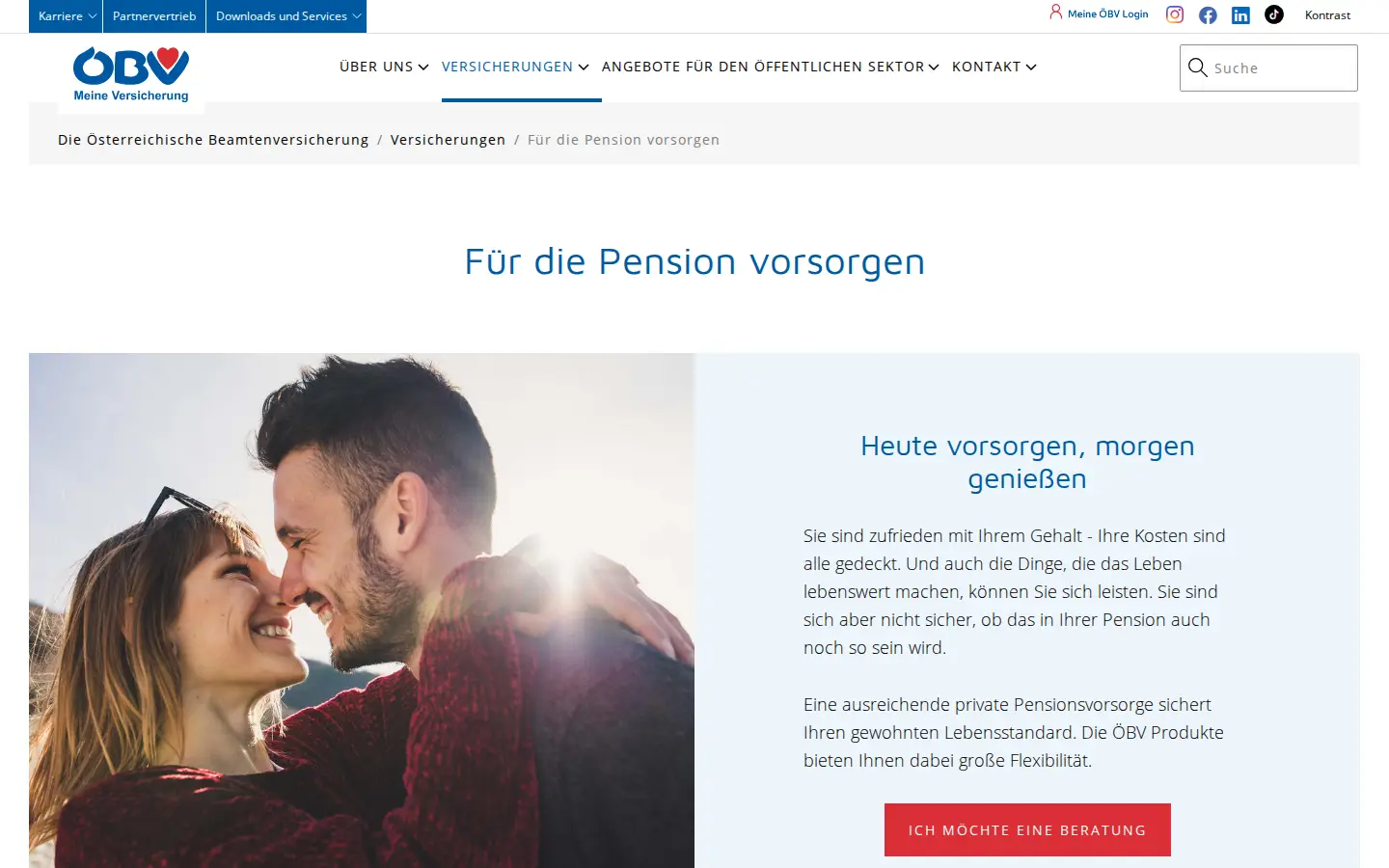 Seite zur Pensionsvorsorge auf oebv.com