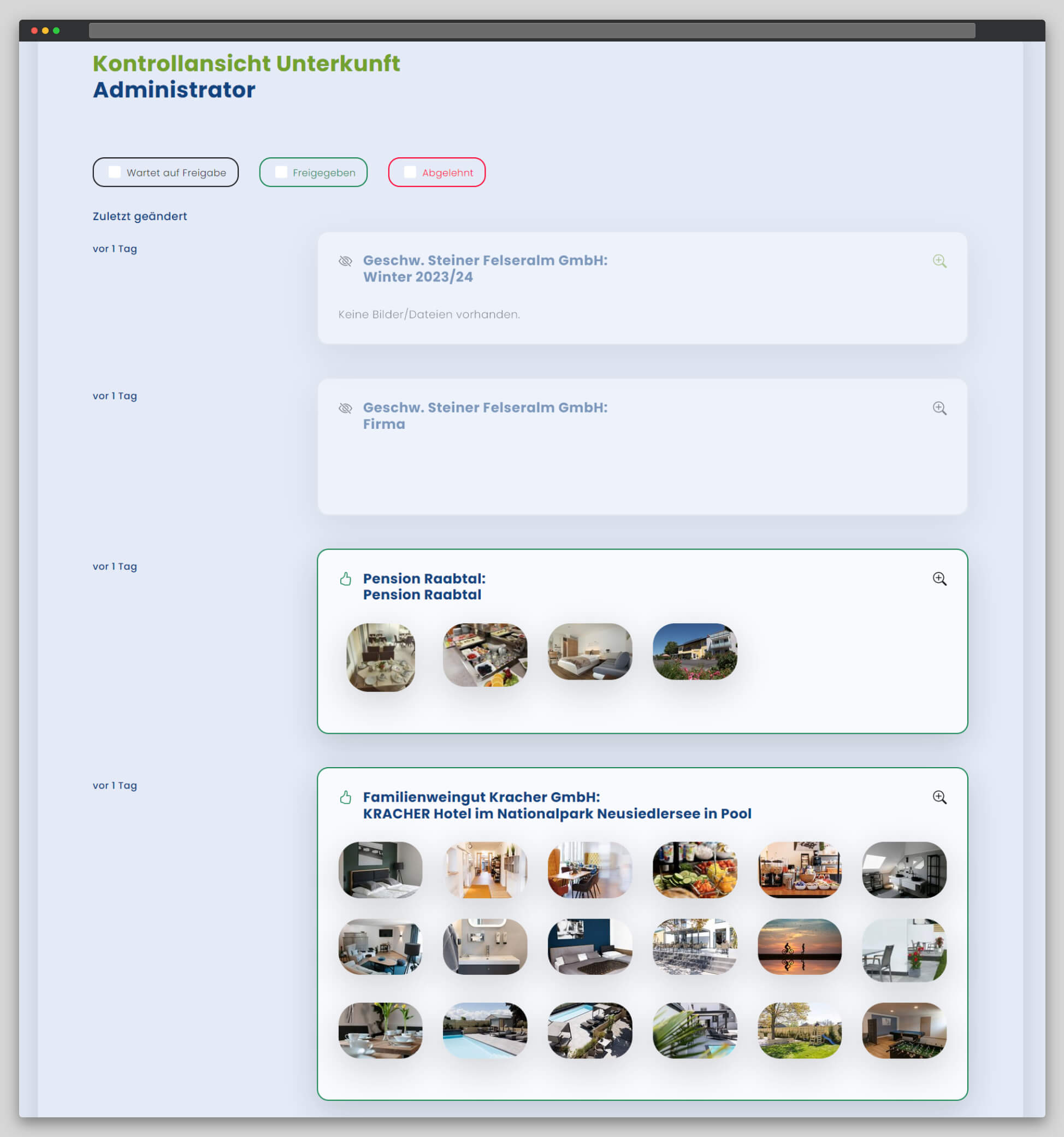 Admin - Kontrollansicht