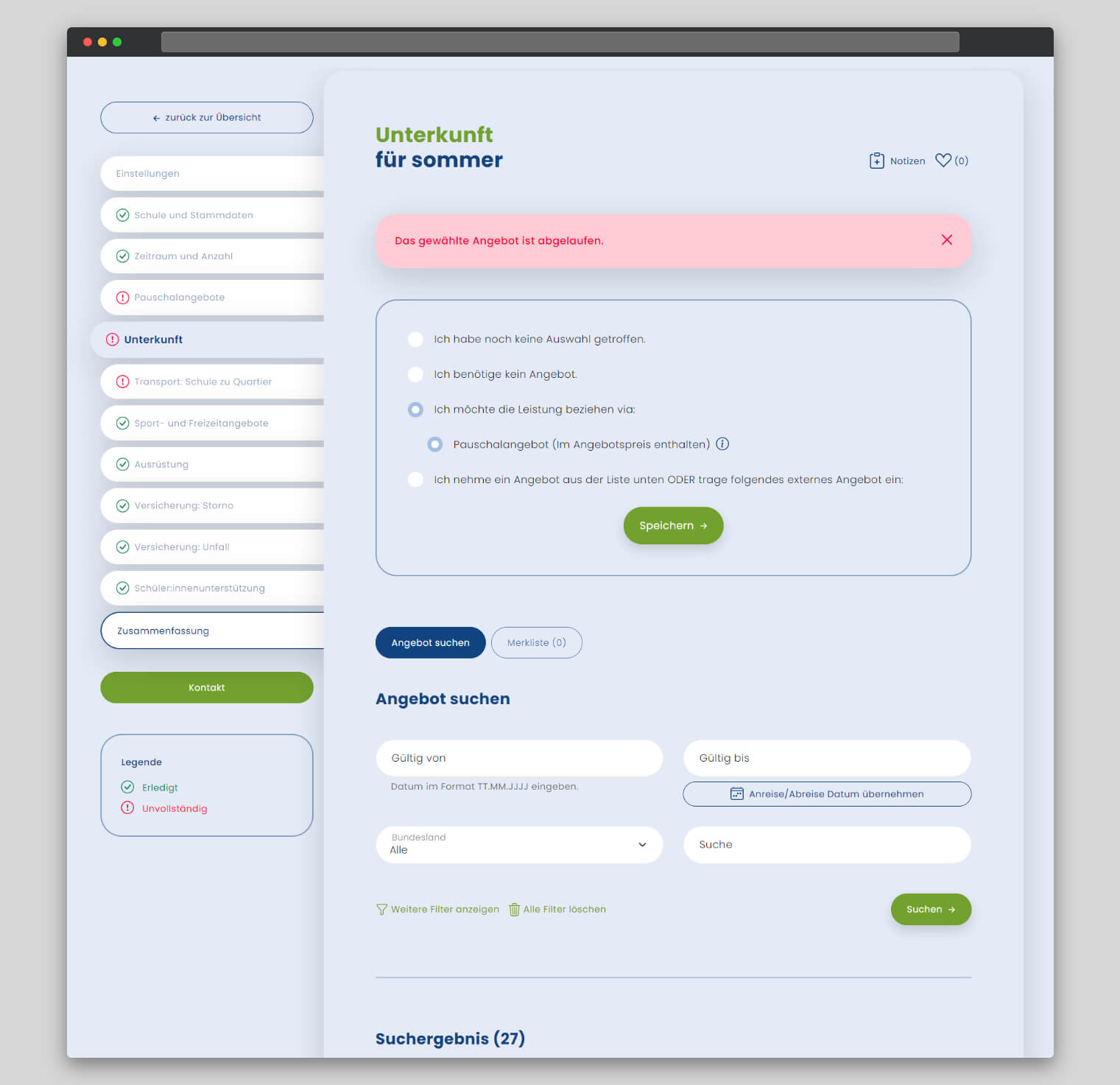 Planungsassistent - Unterkunfts-Angebote