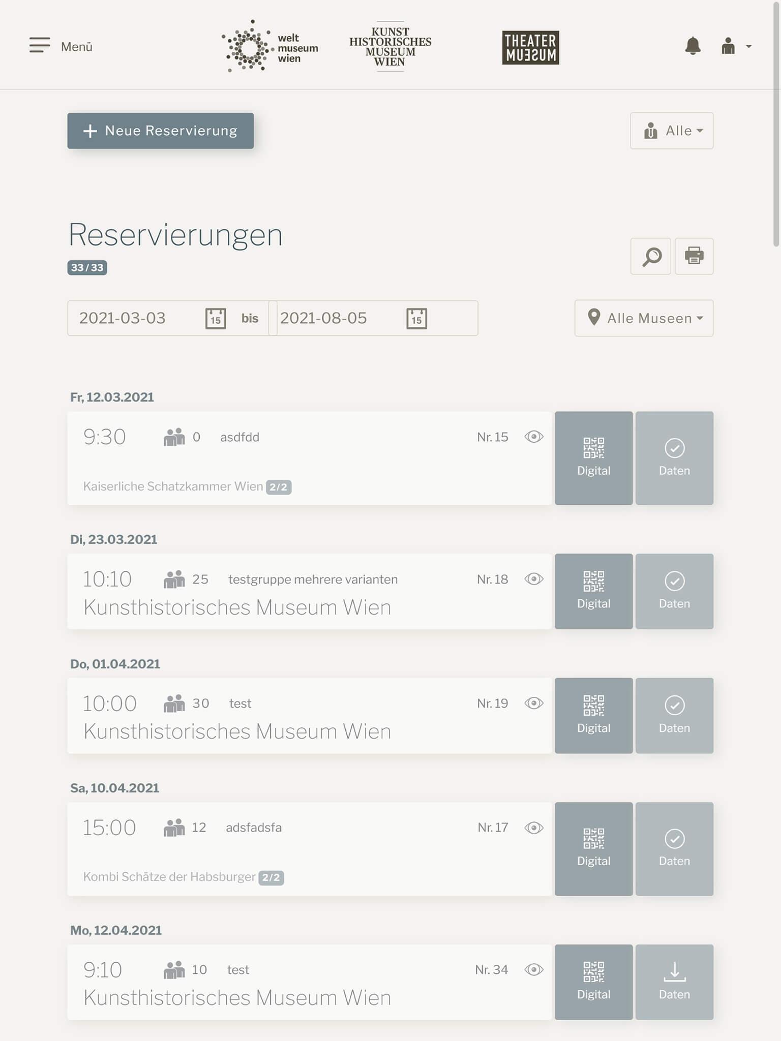 Kunsthistorisches Museum Wien B2B Buchungstool Startseite auf dem iPad
