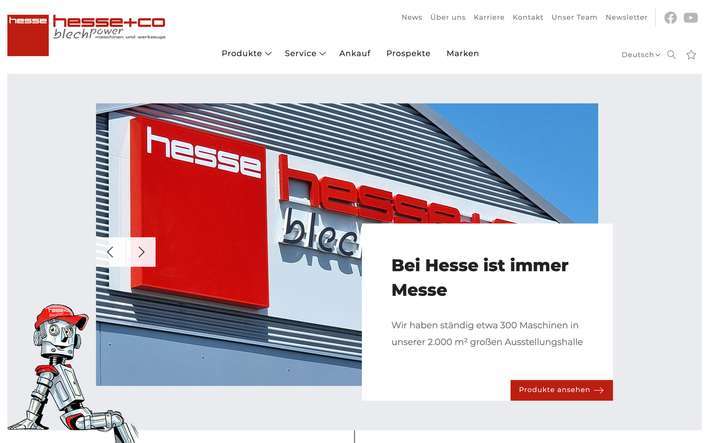Hesse Shop Startseite Ansicht auf dem Desktop